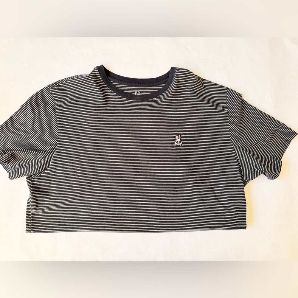 Psycho Bunny short sleeve t shirt stripe black white mens size 6 Robert Goodly